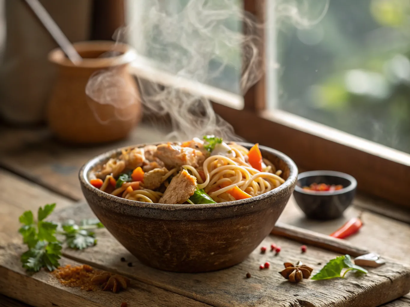 Halal Stir-Fried Noodles with Vegetables and Chicken