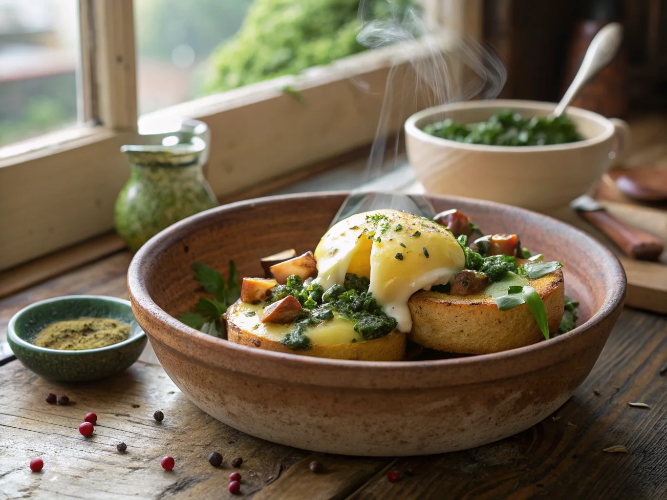 Œufs Bénédicte Italiens à la Panisse et Pesto
