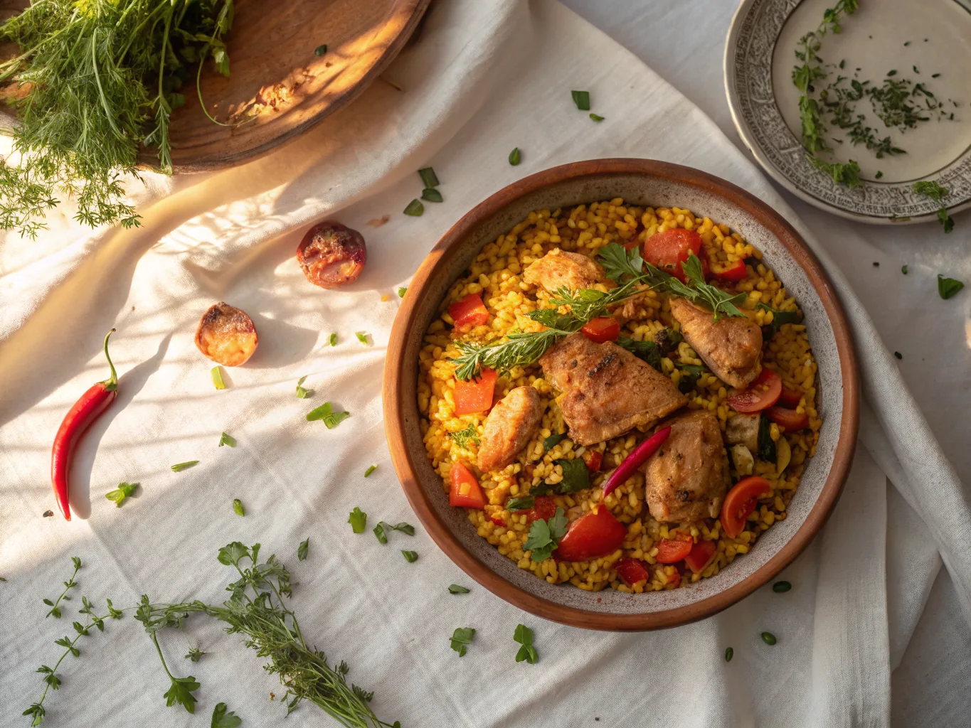 Halal Valencian Paella with Chicken and Vegetables