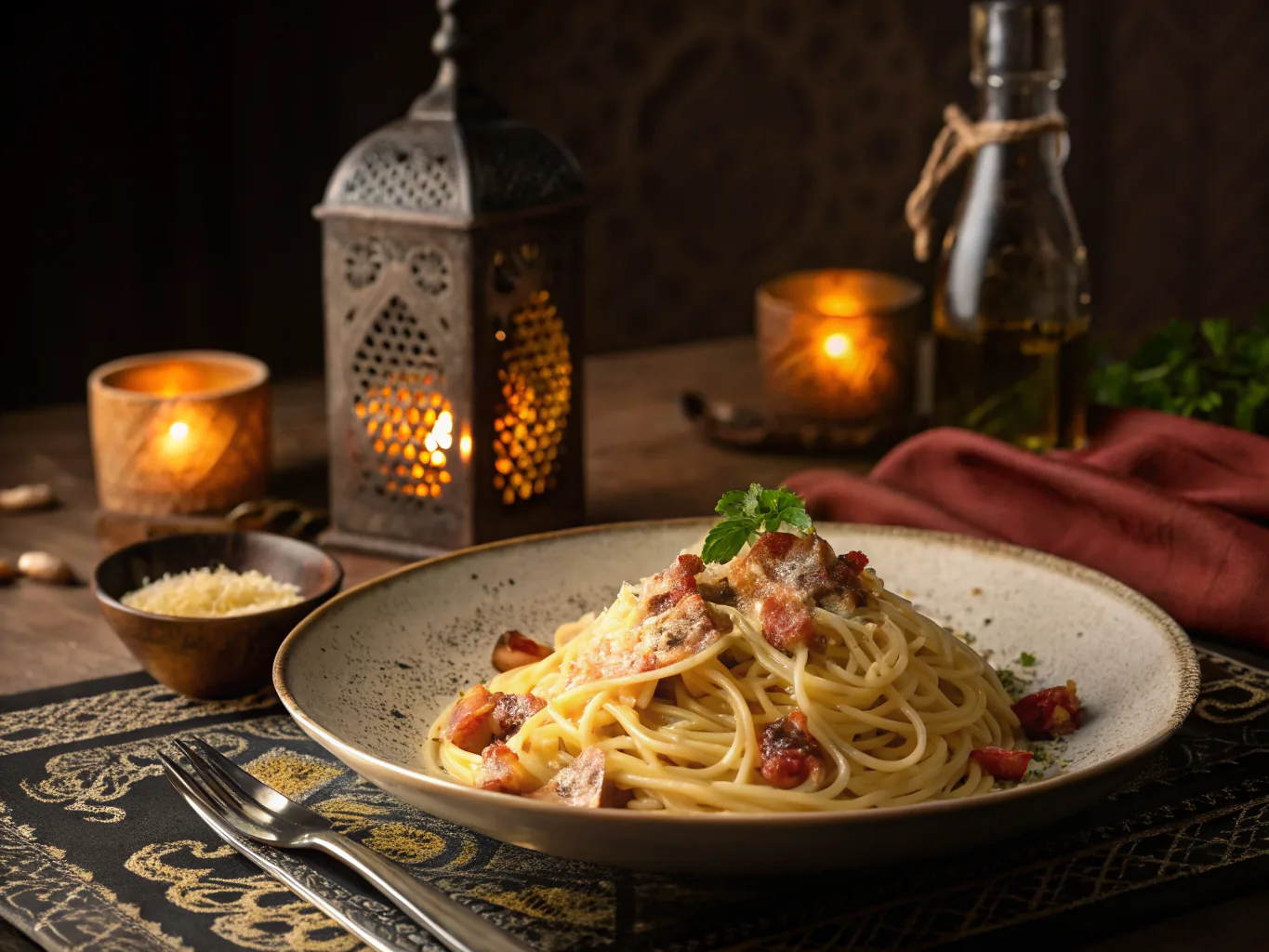Halal carbonara pasta