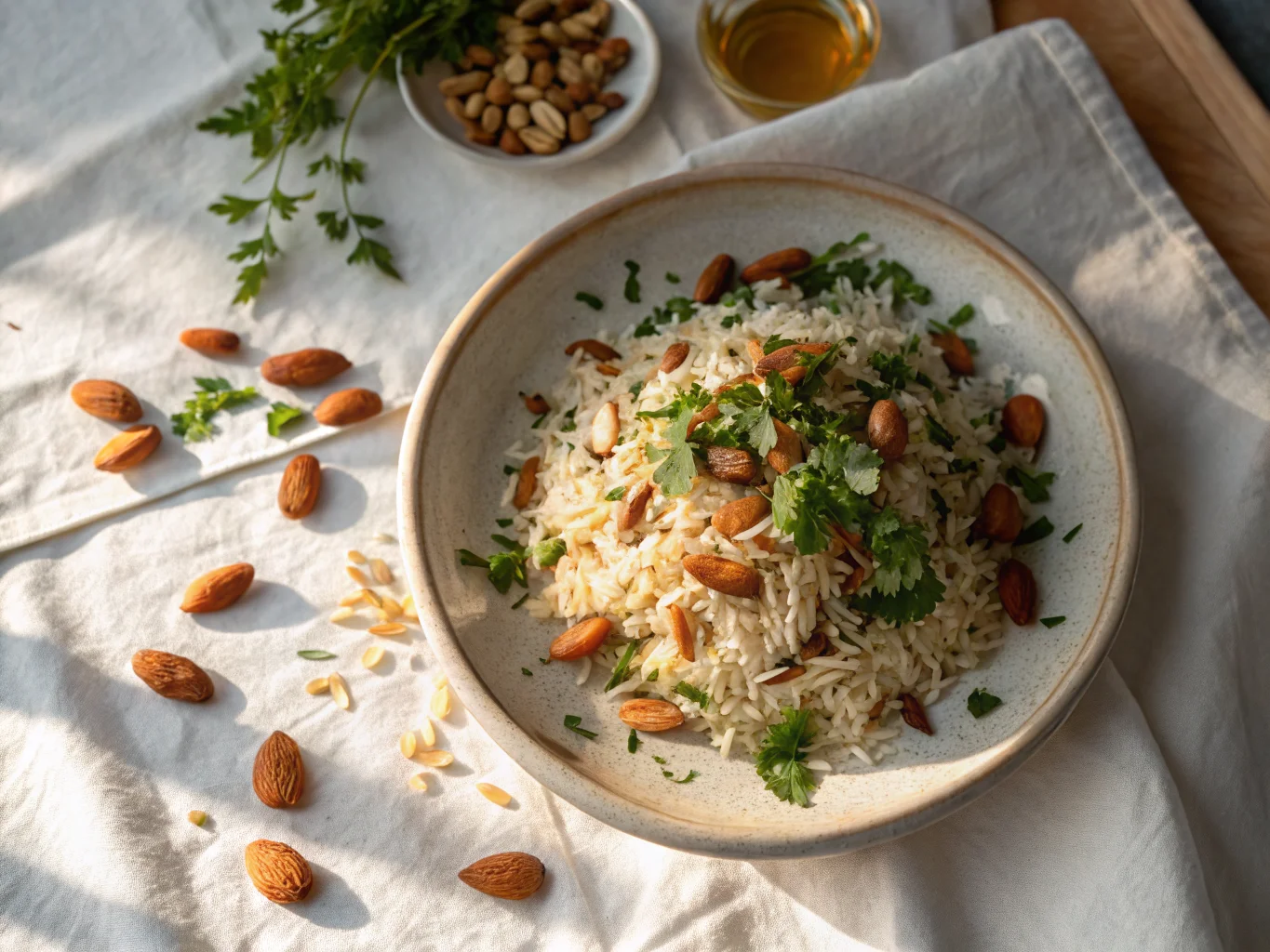 Lebanese Spiced Rice with Almonds (Riz bi Zayte)