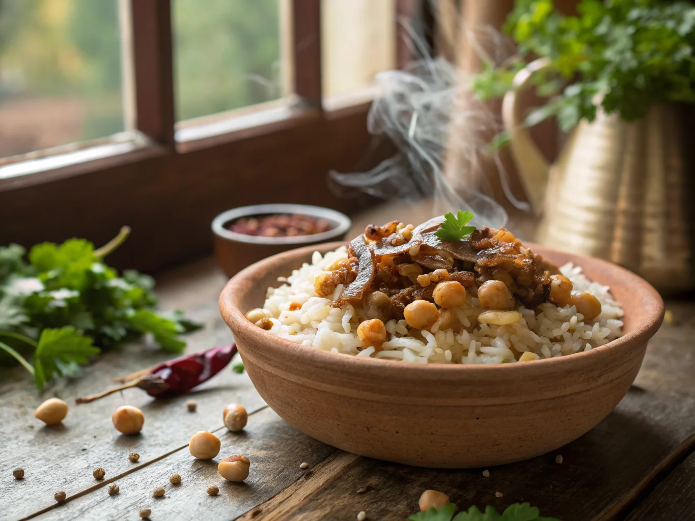 Lebanese Rice with Chickpeas and Caramelized Onions