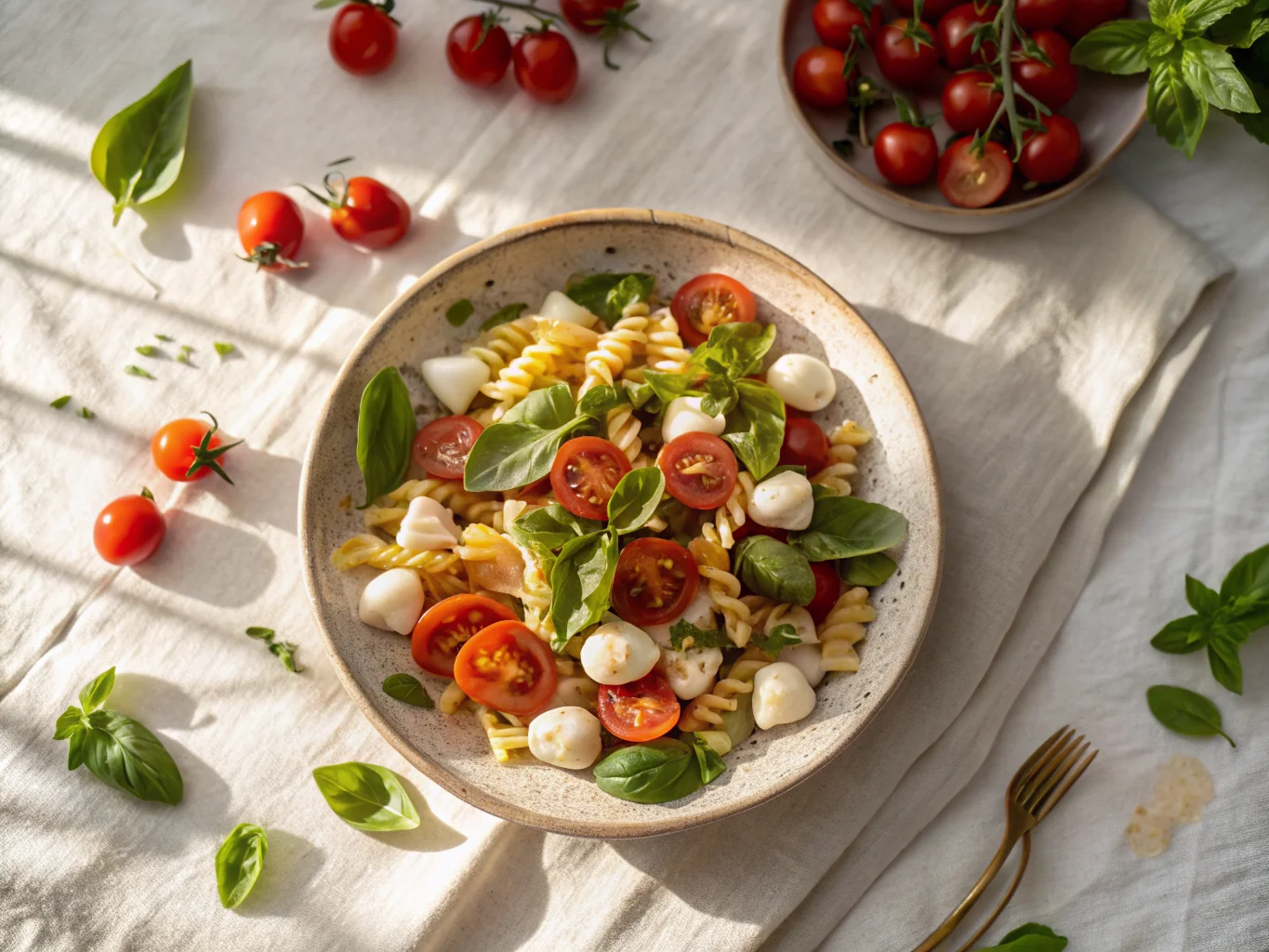 Salade de Pâtes Italienne aux Tomates Cerises, Basilic et Mozzarella
