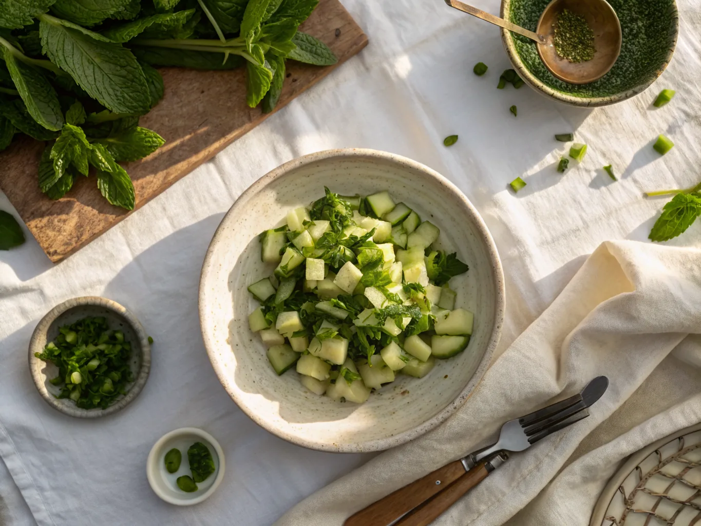 Salade Égyptienne de Concombre et Menthe (Salatat Khiyar Bi Laban)