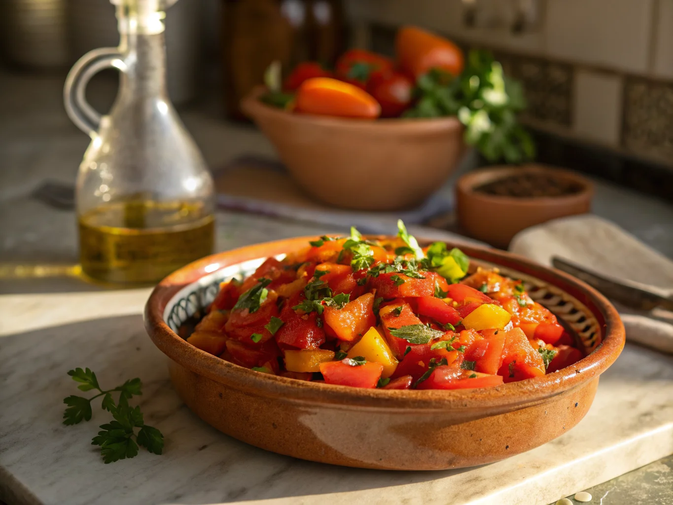 Moroccan Grilled Pepper Salad with Tomato and Cumin