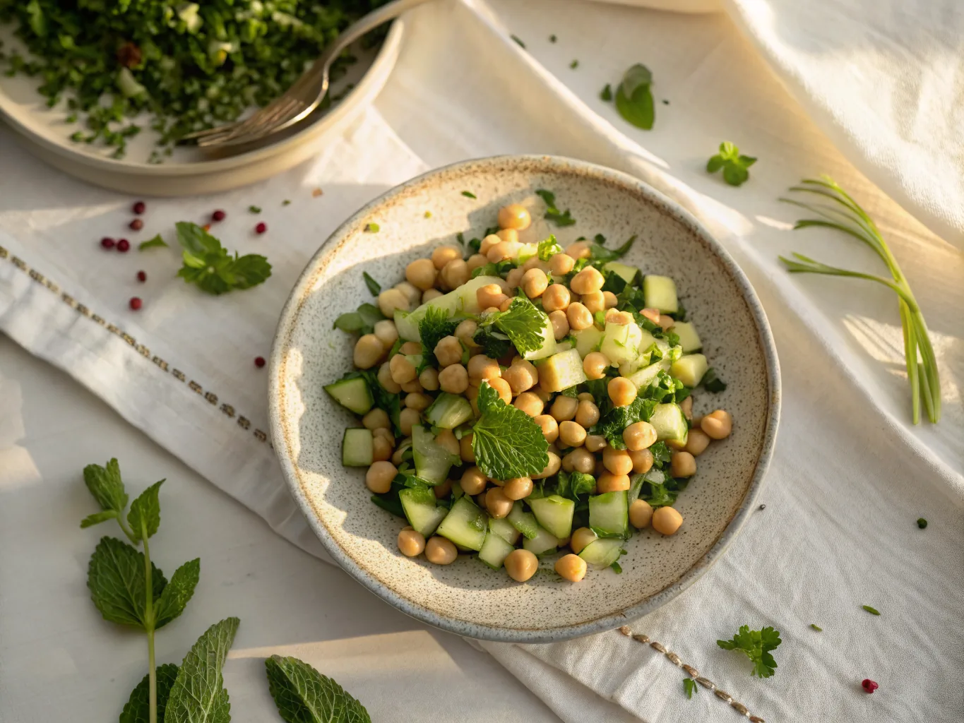 Salade Orientale de Pois Chiches et Concombre à la Menthe