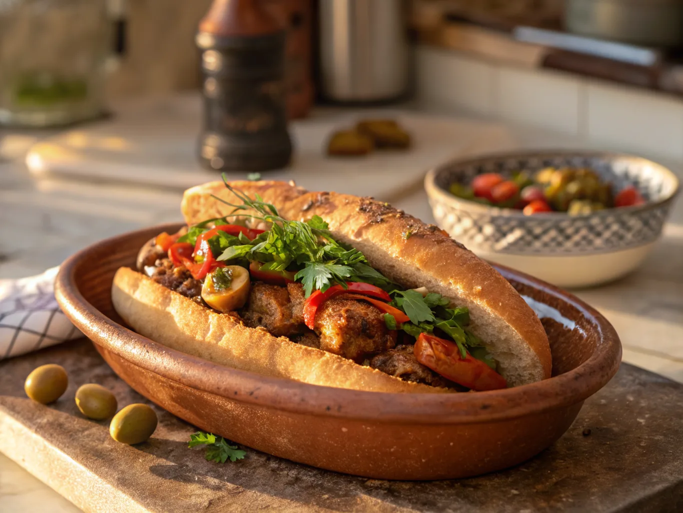 Moroccan Chicken and Olive Sandwich (Chicken Merguez)