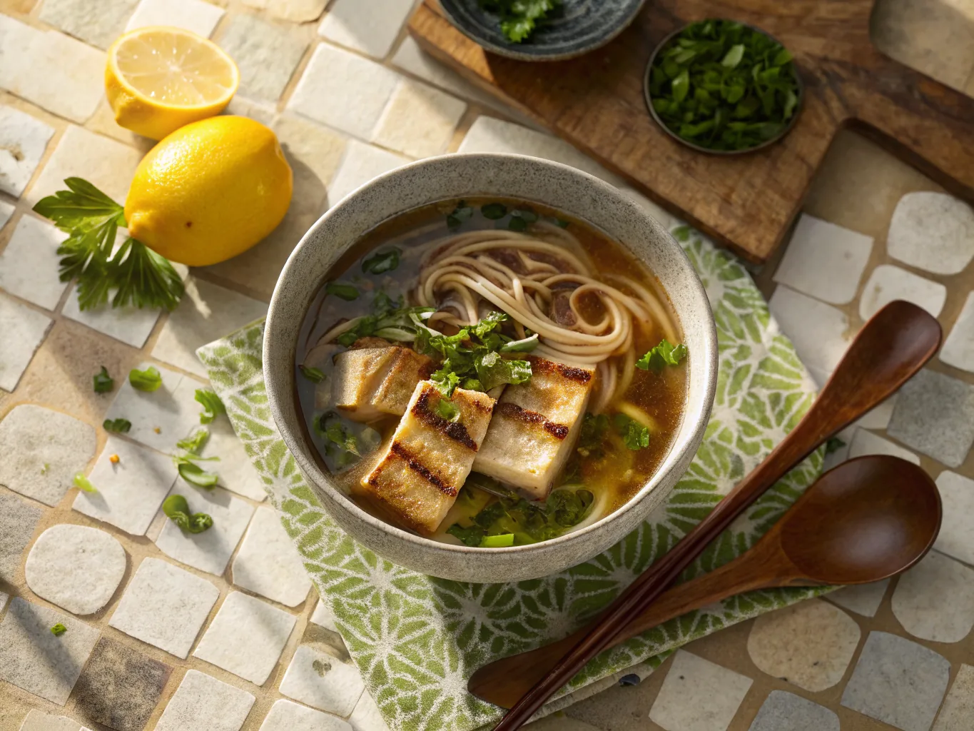 Soupe Miso aux Nouilles Soba et Tofu Grillé