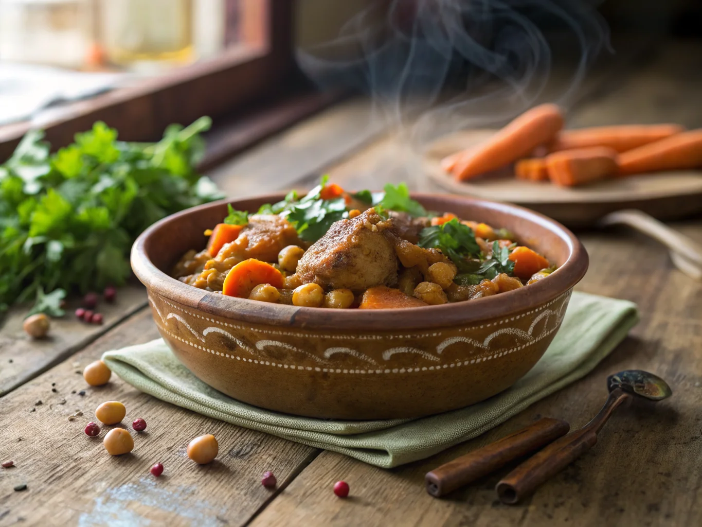 Algerian Chicken Tagine with Carrots and Chickpeas (Tajine Djej bi Djebbana)