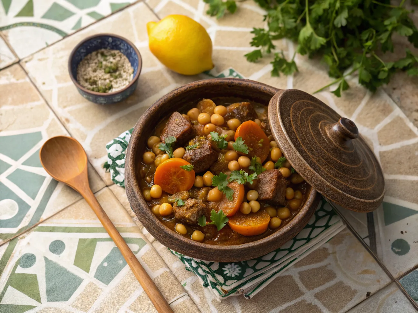 Tajine d'Agneau aux Pois Chiches et Abricots Secs