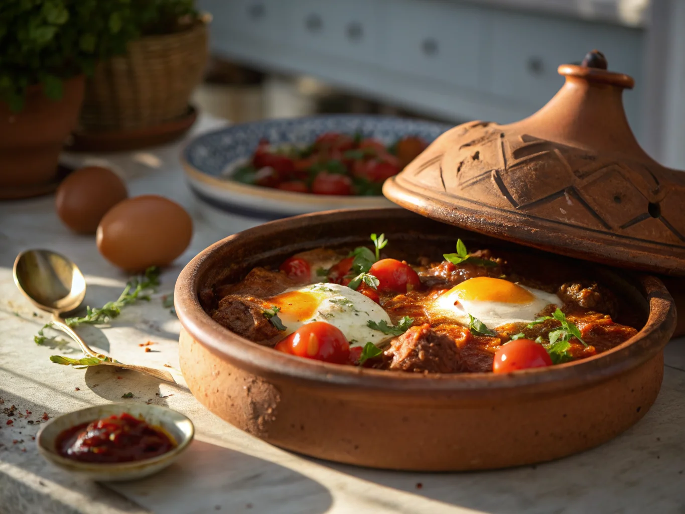 Moroccan Kefta Tajine with Eggs and Tomatoes