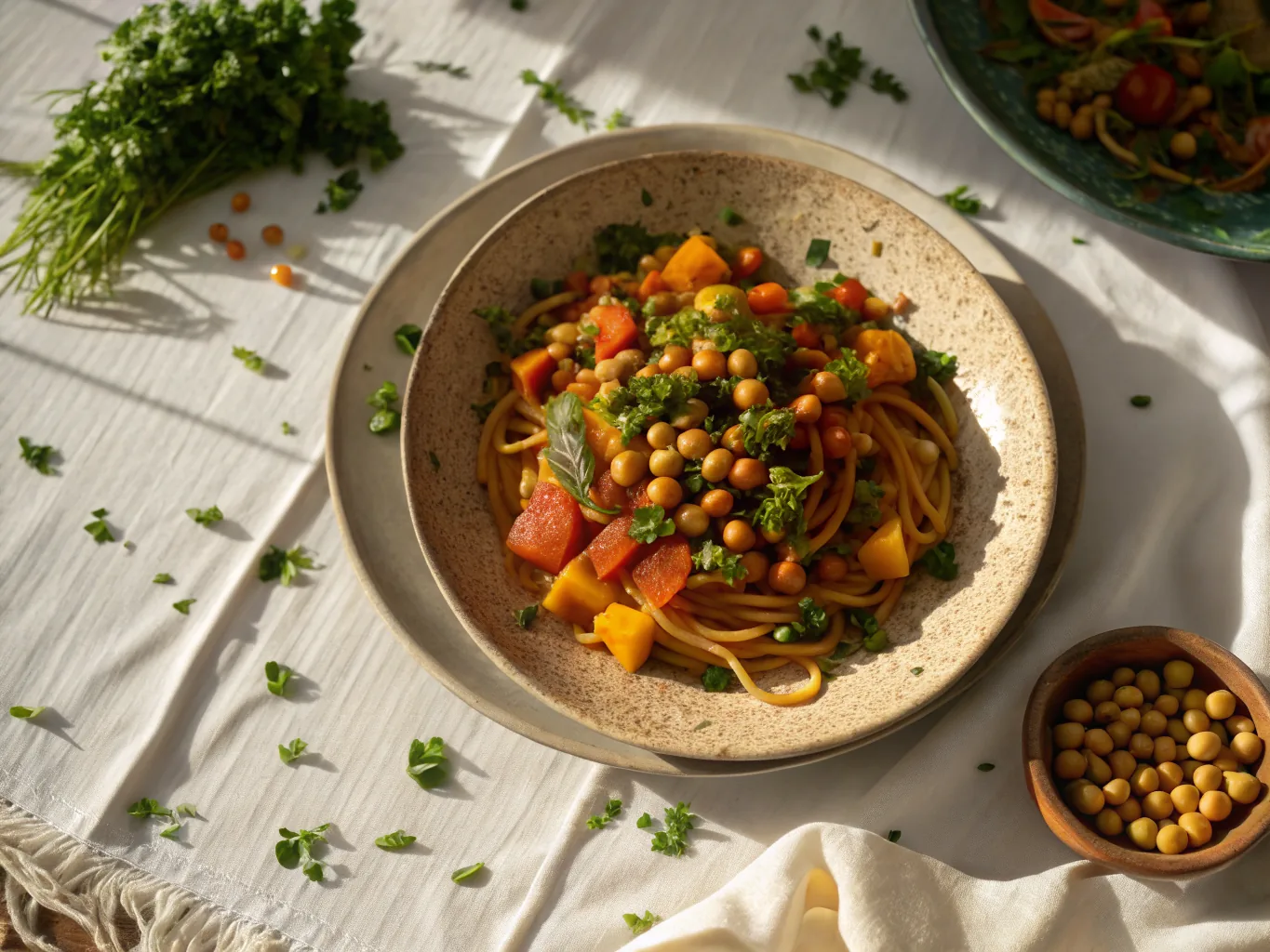 Moroccan Noodle Tajine with Vegetables and Chickpeas (Trid)