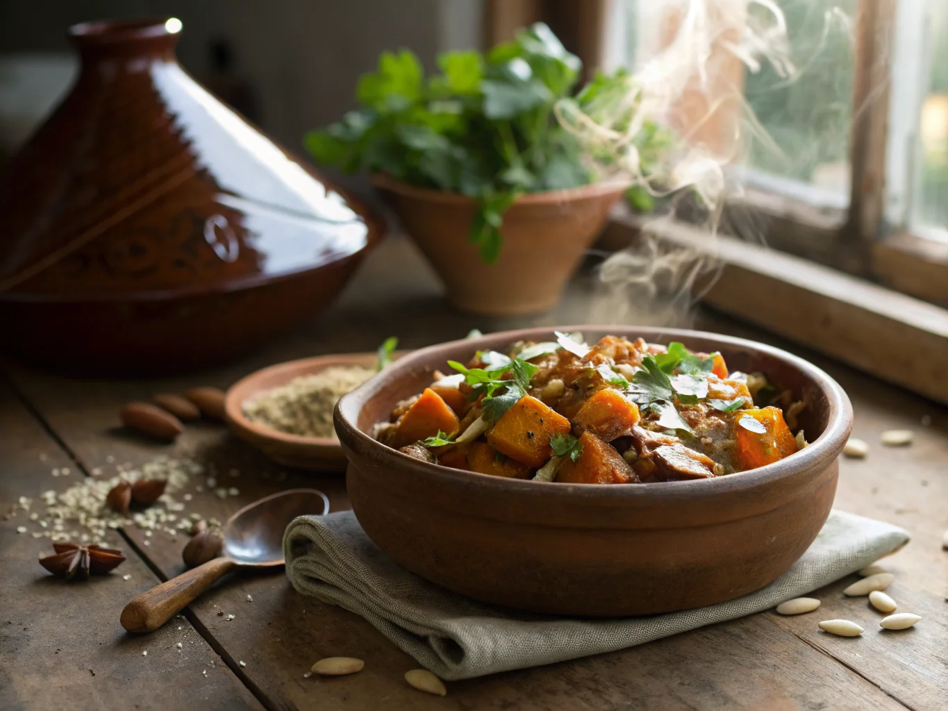 Roasted Vegetable Tagine with Sweet Spices and Sliced Almonds