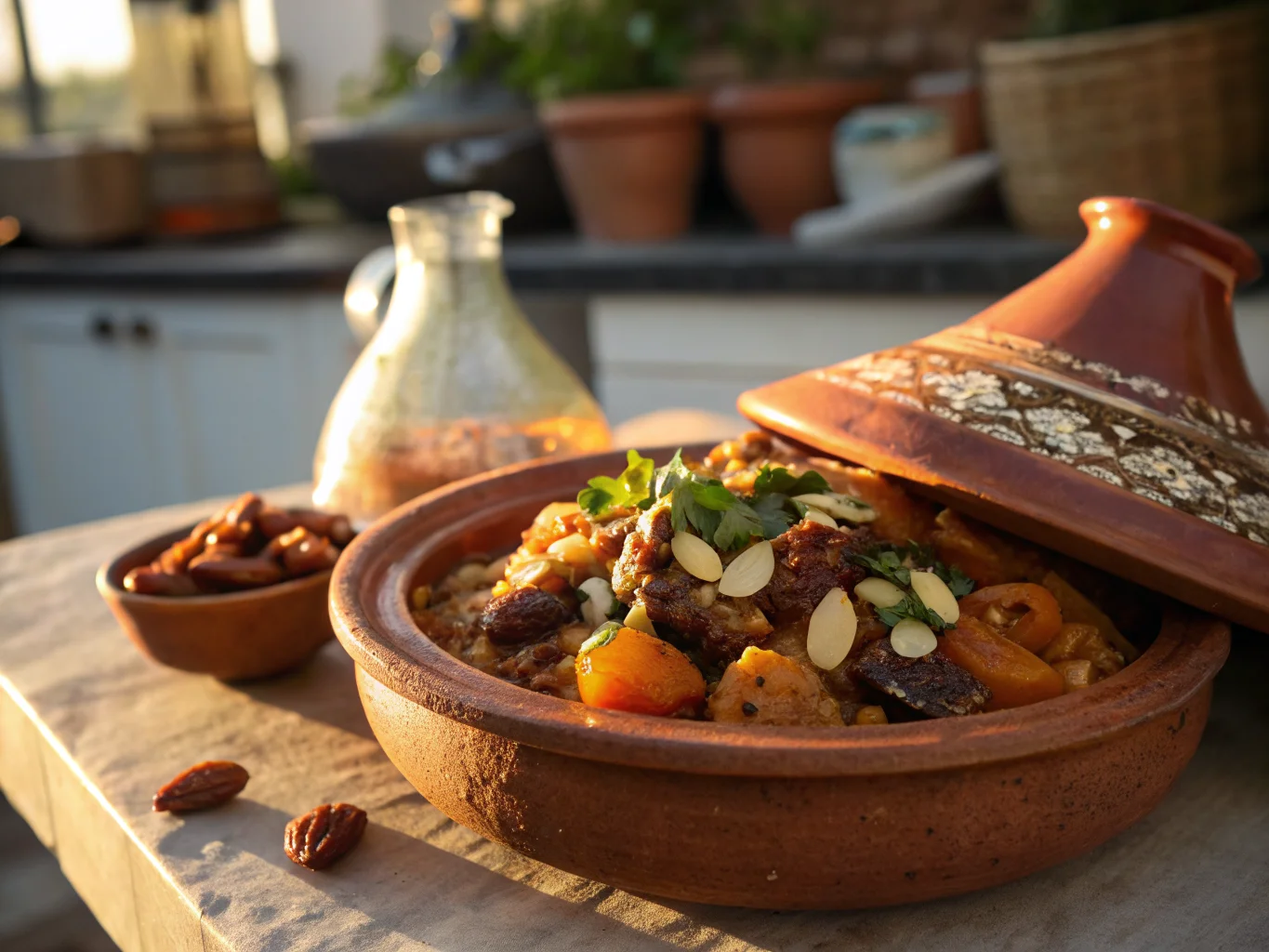 Moroccan Tagine with Dried Apricots and Almonds (Lamb or Chicken)