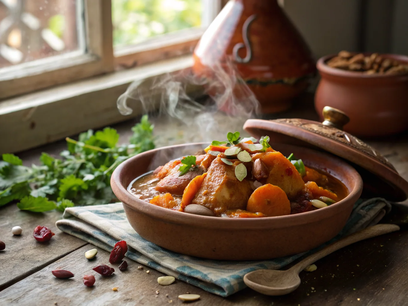 Moroccan Chicken Tagine with Apricots and Almonds